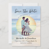 ビーチ 水彩 海の写真 キリスト教 結婚式 セーブザデート (正面)
