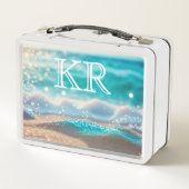 ビーチ 海の波 自然 輝き イニシャル メタルランチボックス (裏面)