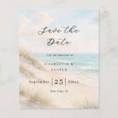 ビーチ 海岸 モダン 格安 結婚式 Save the Date チラシ (正面)