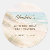 ビーチ 海岸 夏 誕生日 ラウンドシール (正面)