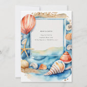 ビーチ 海岸 海の 赤ちゃん歓迎会 誕生日 結婚式 招待状 (裏面)