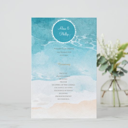 ビーチ、海水彩背景結婚式 プログラム (スタンド正面)