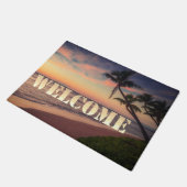 ビーチ, 海, ヤシの木, 日没,ようこそ ドアマット (アングル)