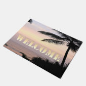 ビーチ,海，夕日，ヤシ，ようこそ ドアマット (アングル)