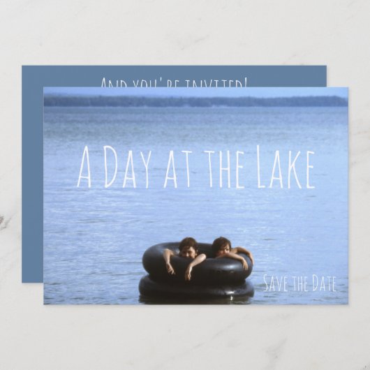 ビーチ、湖の水泳のビーチのパーティーの日 セーブザデート (正面/裏面)