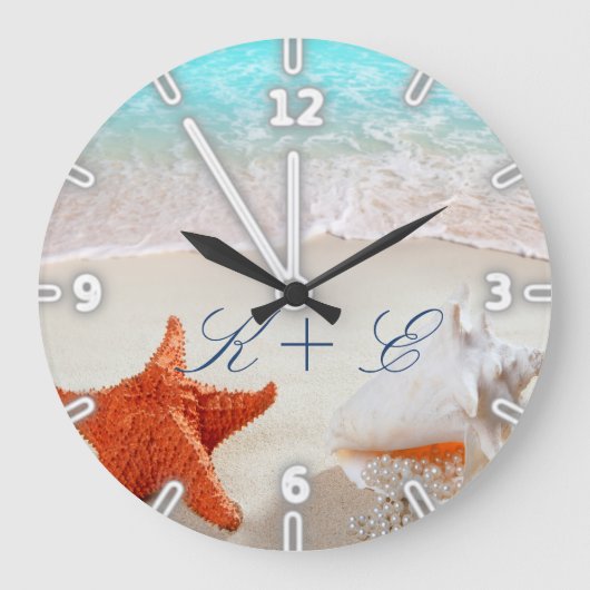 ビーチ，砂，シーシェル ラージ壁時計 (正面)