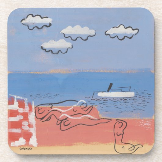 ビーチ、砂、ブルースカイコンテンポラリーアートコースター コースター (正面)