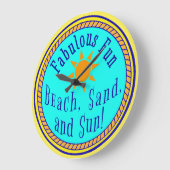 ビーチ、砂、太陽! 素晴らしいおもしろいサニーパーティー ラージ壁時計 (傾斜)