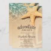 ビーチ，砂，海の星の退職パーティー 招待状 (正面/裏面)