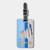 ビーチ、禅石、金ゴールドツリーのシルエット ラゲッジタグ (正面縦)