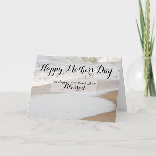 ビーチ – 箴言31:28聖句マザーズの日 カード (正面)