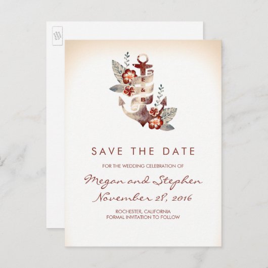 ビーチ-航海のフローラいかり日付の保存 案内ポストカード (正面/裏面)