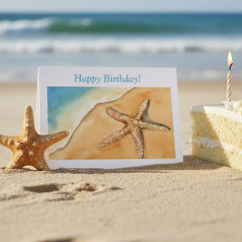 ビーチ 誕生日 海岸 ヒトデ 水彩画 海 カード