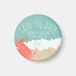 ビーチ Save the Date カニの砂浜と波 マグネット