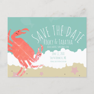 ビーチ Save the Date カニ 砂浜 海の波 ポストカード