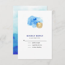ビーチ | Seashell Water Color Wedding RSVPカード