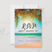 ビーチ、Sun、Palm、String Lights RSVP 招待状 (正面)