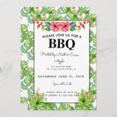 ビーチBBQパーティー、バーベキュー熱帯葉 招待状 (正面/裏面)