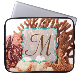 ビーチCoral Star Fish San Monogram 15インチノートパソコンケース ラップトップスリーブ