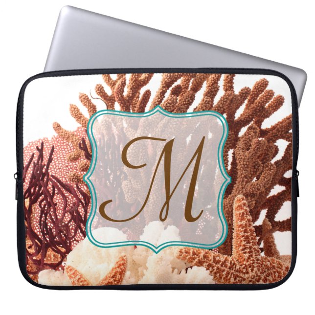 ビーチCoral Star Fish San Monogram 15インチノートパソコンケース ラップトップスリーブ (正面)