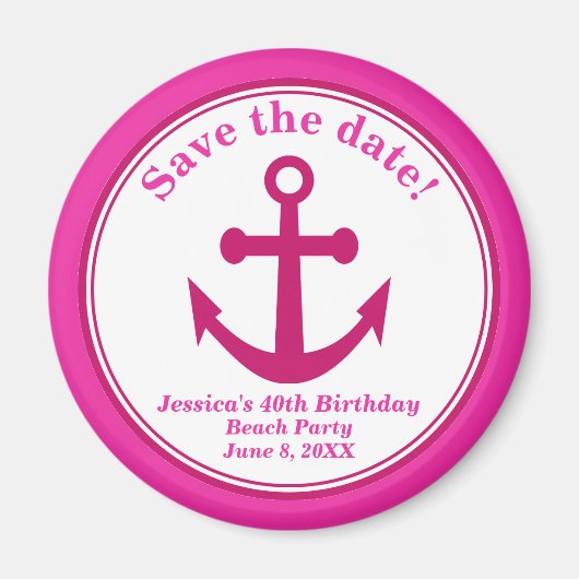 ビーチSave the Date Magnet Pinkいかり誕生日 マグネット (正面)