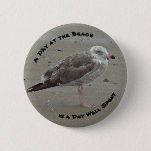 ビーチSeagullフォトショアバードで1日過ごした 缶バッジ