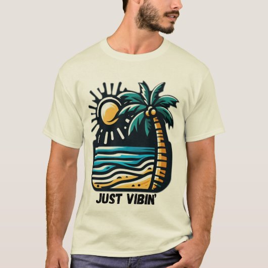 ビーチVibes Tシャツ – エステティック海サンセット (正面)