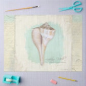 ビーチWhelkシェルアクアブルーウォーターカラーデクページ 薄葉紙 (クラフト)