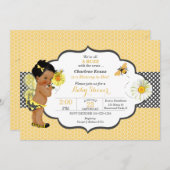 ビーテーマイエロー金ゴールドドットベビーガール 招待状 (正面/裏面)