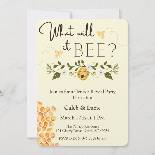 ビーテーマジェンダー暴露パーティの招待状 招待状 (正面)