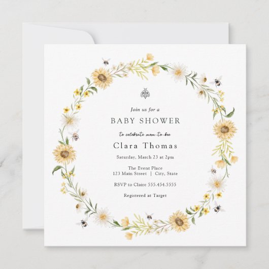ビーデイジーサンフラワーズブライダルシャワー招待 招待状 (正面)