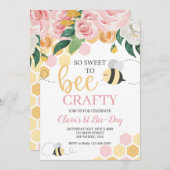 ビーデイ（昆虫）マルハナバチ誕生日ピンクフローラ 招待状 (正面/裏面)