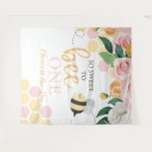 ビーデイ(昆虫)マルハナバチ1stバースデーピンクフローラバナー タペストリー (正面(横))