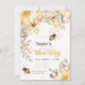 ビーデイ（昆虫）マルハナバチ1st誕生日フローラ誕生日 招待状 (正面)