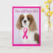 ビートこの乳がんリボンスパニエル犬カード カード (黄色い花)