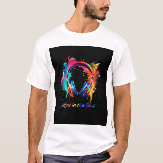 ビートに溺れて - カラフルなヘッドホンアート Tシャツ