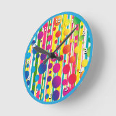 [ビートニクバブルズ]レトロ水玉模様ブルー ラウンド壁時計 (傾斜)