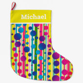 [ビートニクバブル]レトロ水玉模様ストライプのイエロー ラージクリスマスストッキング (正面)