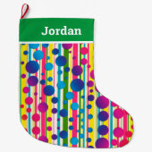 [ビートニクバブル]レトロ水玉模様ストライプのグリーン ラージクリスマスストッキング (正面)