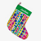 [ビートニクバブル]レトロ水玉模様ストライプのグリーン ラージクリスマスストッキング (正面 (吊り時))