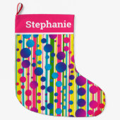 [ビートニクバブル]レトロ水玉模様ストライプのピンク ラージクリスマスストッキング (正面)