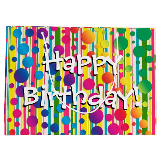 [ビートニクバブル]レトロ水玉模様ストライプのレインボー ラージペーパーバッグ (裏面)