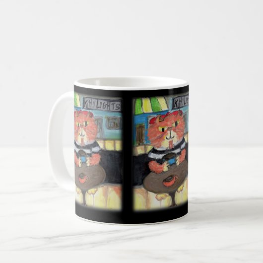 ビートニク詩人子猫コーヒーハウスフォークアートおもしろい コーヒーマグカップ (正面左)