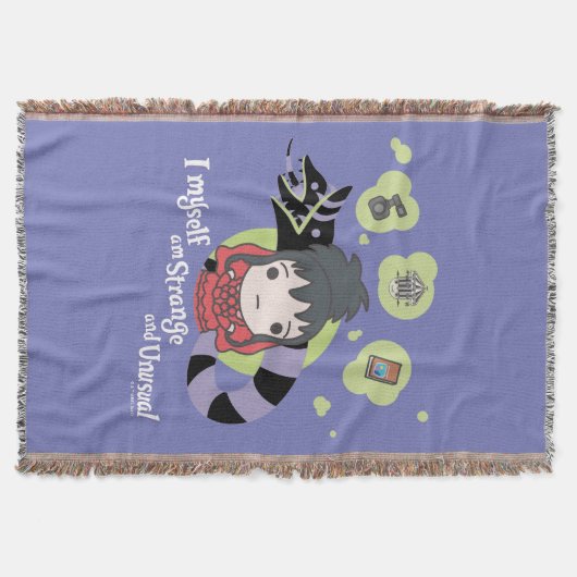 ビートルジュース |チビ（小さくかわいく書いた感じ）リディア「奇妙で異常」 スローブランケット (正面)