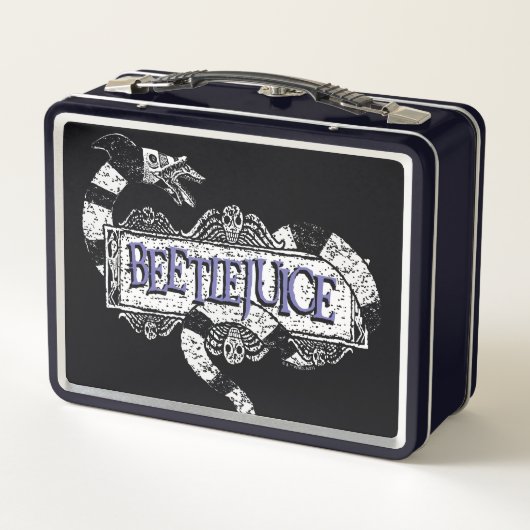 ビートルジュース |ミミズがビールジュースのロゴに巻きついています メタルランチボックス (裏面)