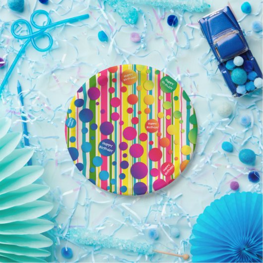 [ビート族の泡]レトロの水玉模様のストライプのな紙 ペーパープレート (パーティー)