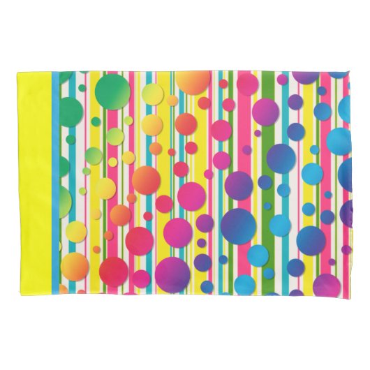 [ビート族の泡]レトロの水玉模様のストライプのな黄色 枕カバー (正面左)