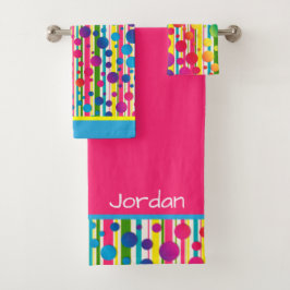 [ビート族の泡]レトロの水玉模様のストライプの虹3 バスタオルセット