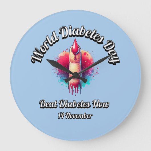 ビート糖尿病。世界糖尿病の日。 ラージ壁時計 (正面)