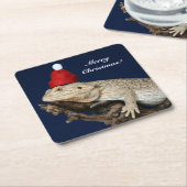 ビードパーソナライズされた・ドラゴン・リザード – サンタ・ハット スクエアペーパーコースター (アングル)